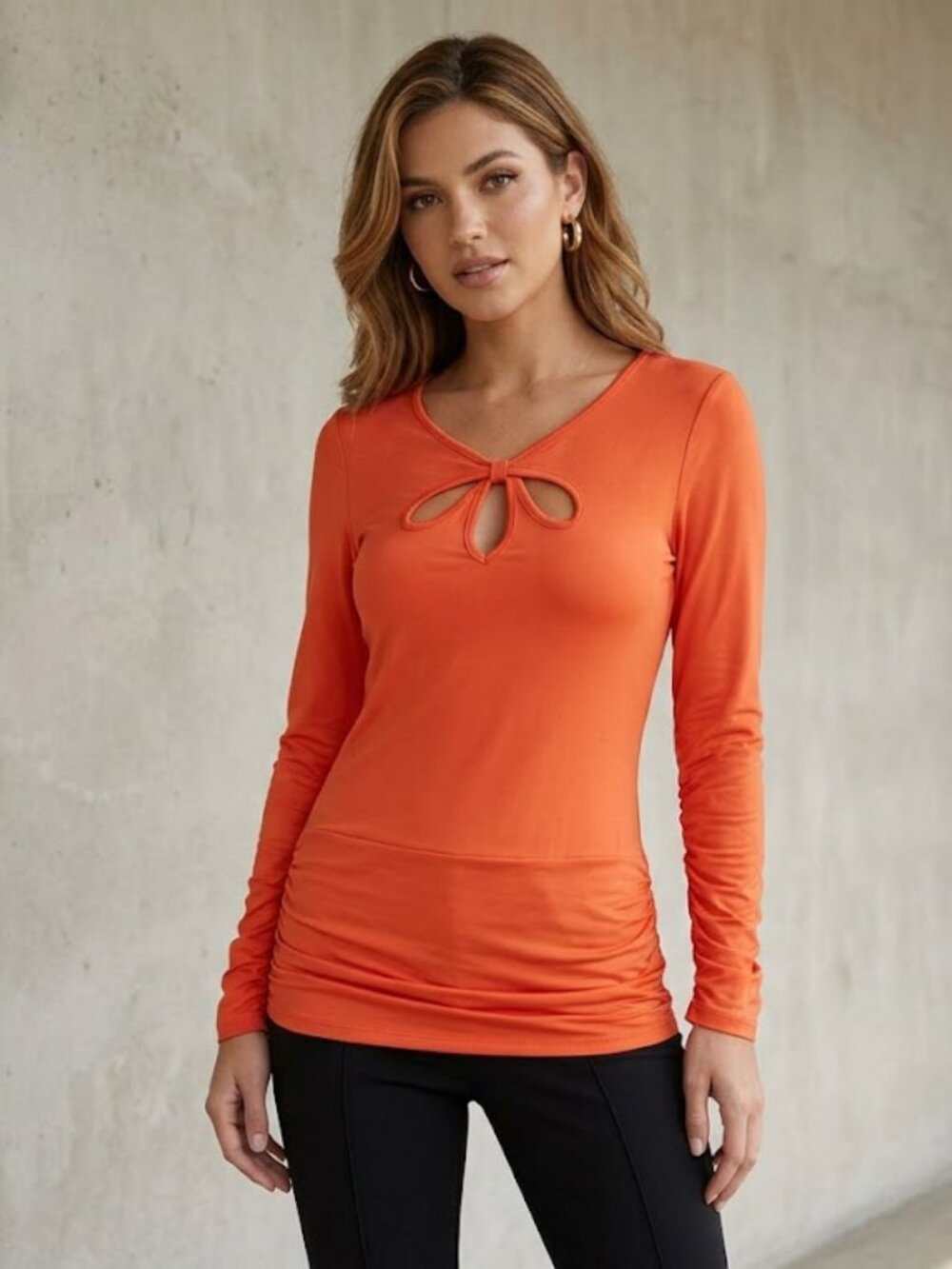 Arden B Orange Gorgeous Long Shirt Blouse Top Sz Small Vintage Y2k